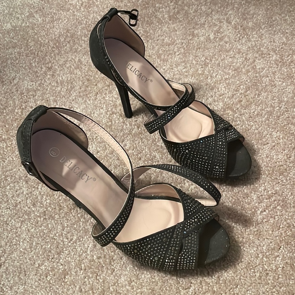 Gray sparkly heels